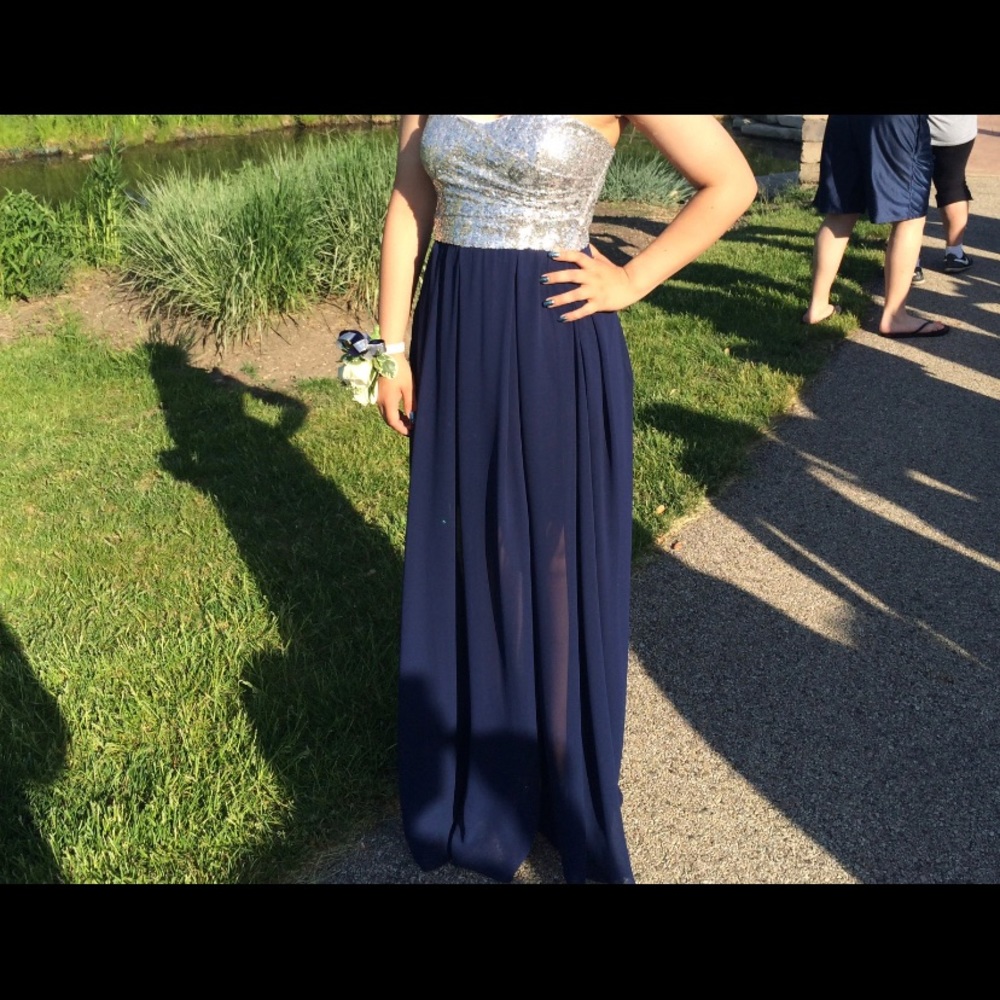 Navy blue and silver formal dress